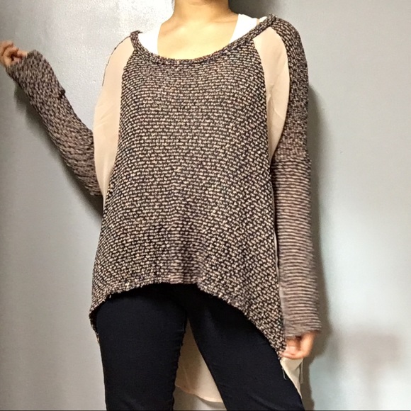 LUSH Contrast Panel Knit with Sheer Siding Slouchy Sweater - Picture 2 of 8